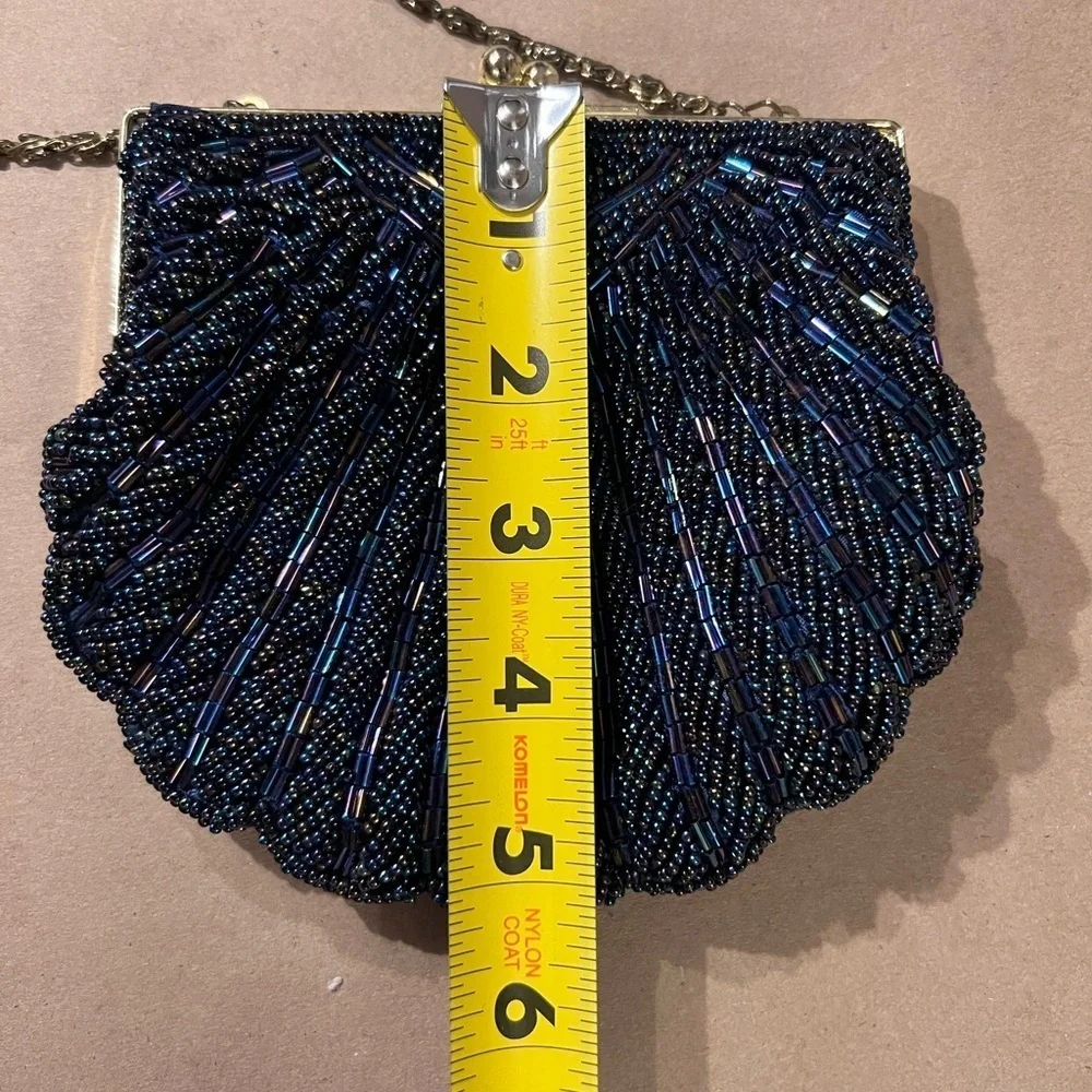 Vintage La Regale navy blue beaded evening bag converts to dressy clutch purse